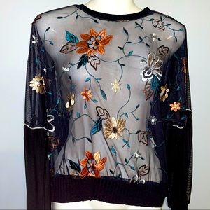 Trendika Vintage Long Sleeve See Through Embroided